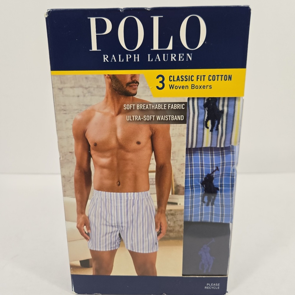 Polo Ralph Lauren Classic Fit Cotton Woven Boxers 3 Pack Mens Size Large